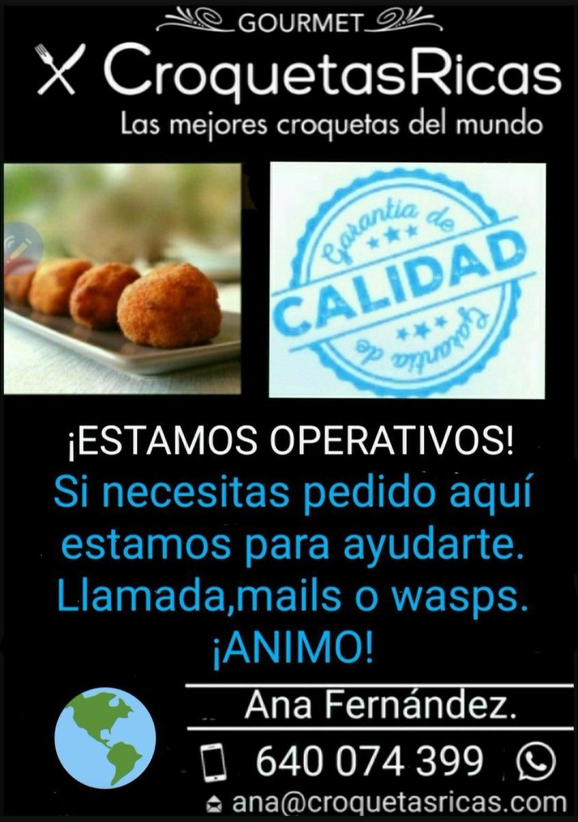 CroquetasAna's tweet photo. @portalhoreca Ayudanos a difundir! @croquetas_ricas
Empresa familiar de #Madrid 
Obrador de elaboración artesana.
Te llevamos las mejores CROQUETAS CASERAS a tu negocio. 
#FuerzaCanalHoreca https://t.co/Hc04Fdy40U