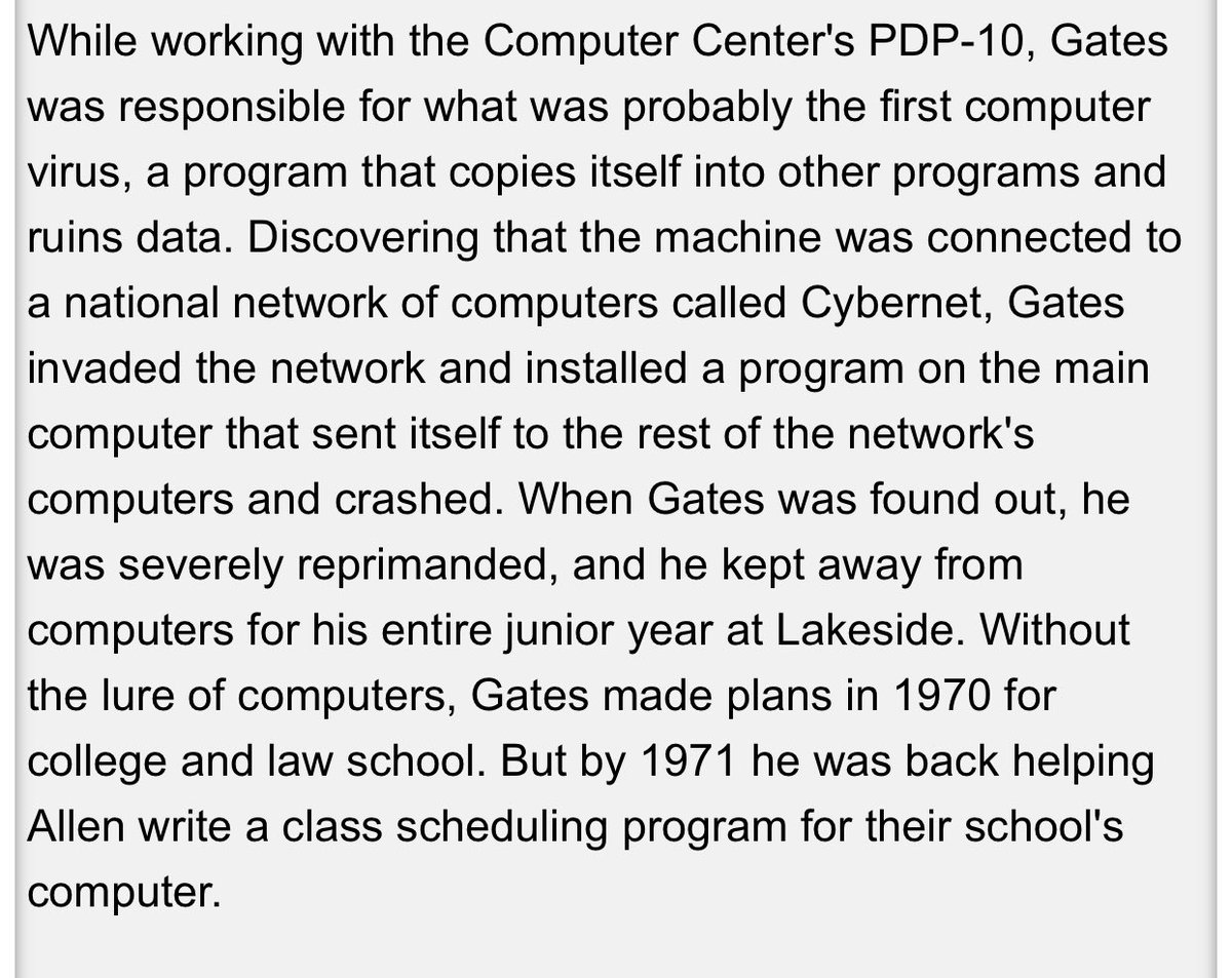 8) Bill Gates was responsible for creating one of the first computer viruses.  https://biography.yourdictionary.com/bill-gates 