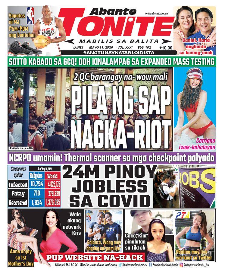 AbanteNews's tweet photo. ☕️🗞 Front Page News 🗞☕️
May 11, 2020
Sa ibang detalye, bisitahin ang
https://t.co/kNzazsnGdr
https://t.co/vQ6zv2wRRH

#TunayNaTabloidista
#1allfilipinonewswebsite
#angpambansangtabloid https://t.co/yPppey2U21