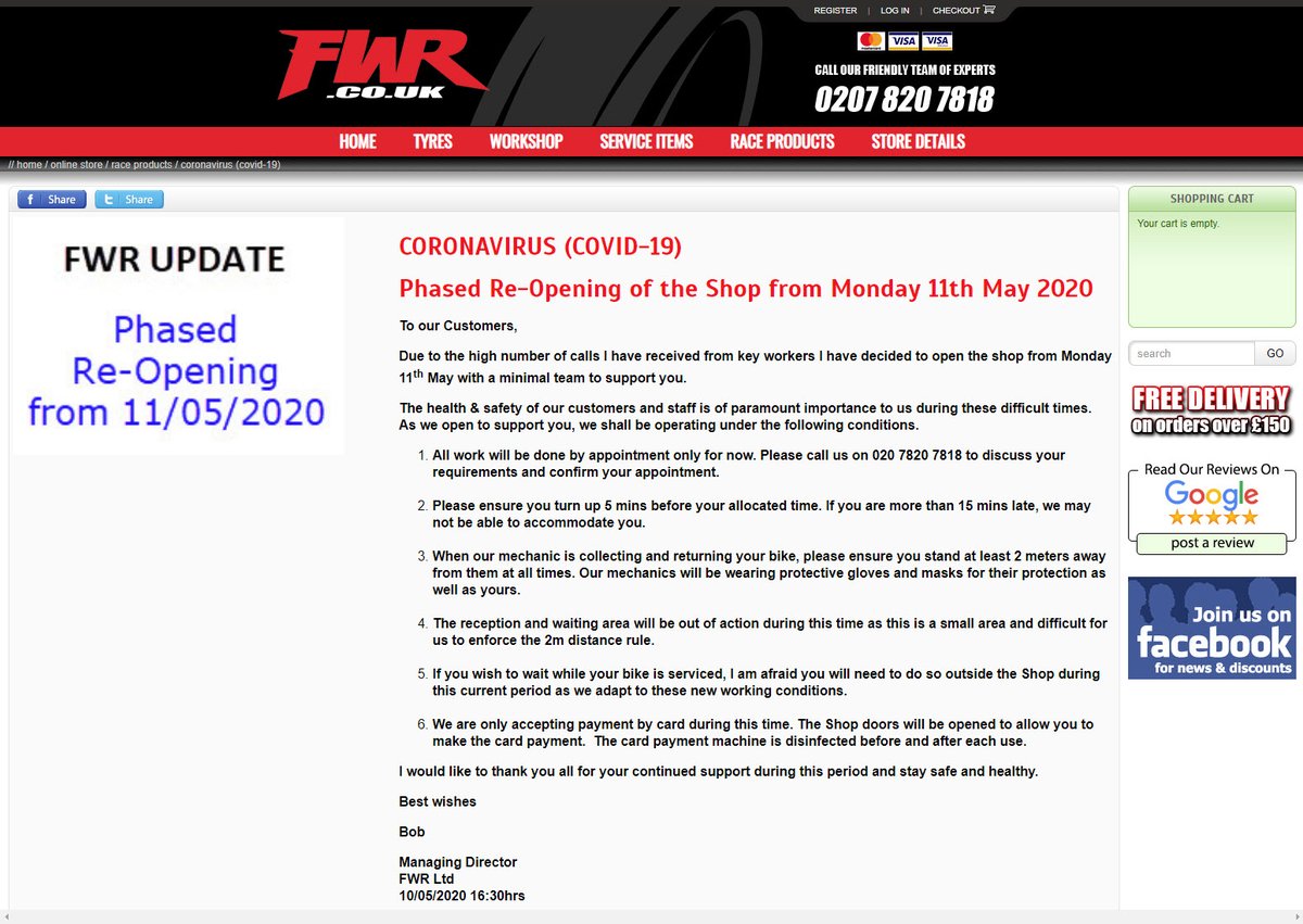 FWRltd's tweet image. We are re-opening the shop with a small team from Monday 11th May 2020 - please see our website for how will will be operating fwr.co.uk/product/corona…
