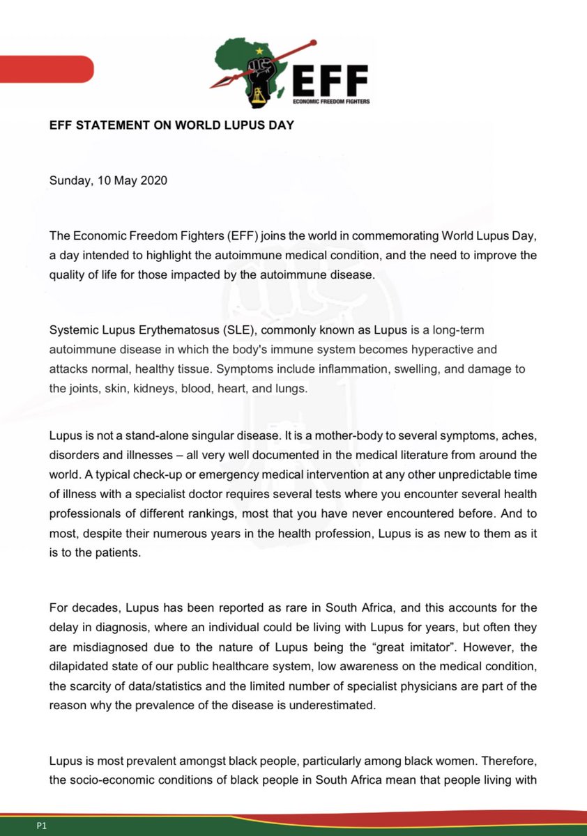 EFFSouthAfrica's tweet photo. EFF Statement on World Lupus Day #WorldLupusDay https://t.co/VKQowOuY8l