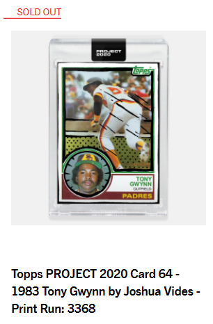 Print runs for Day 32 of  #ToppsProject2020#63 Mike Trout by Fucci - 16,430#64 Tony Gwynn by Joshua Vides - 3,368