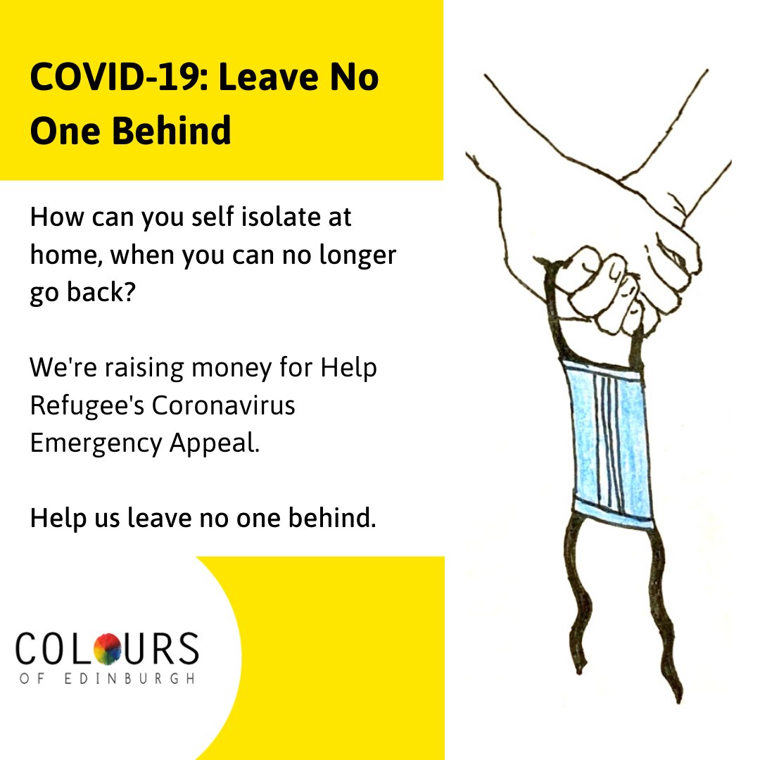 ColoursEdi's tweet photo. We're proud to present LEAVE NO ONE BEHIND, an online campaign raising awareness on refugee experiences and responses to COVID19, and raising funds for @chooselove 

Read more and support: https://t.co/t73snYCQtn https://t.co/L74xudtDyJ