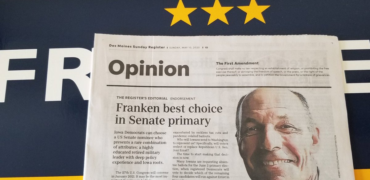 KrauseForIowa's tweet image. Vice Admiral #MikeFranken gets the @DMRegister endorsement for the Democratic nomination for US Senate! #GoMike! @FrankenforIowa #IaPolitics #IaSen #IaDem @iowademocrats