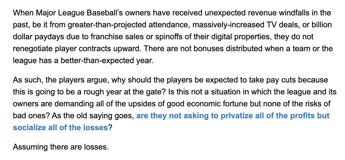 1. MLB and the players already had a salary deal, and players are PISSED the owners want to renegotiate it;2. Players will be the ones risking their health and lives to play, not owners; and 3 . . .