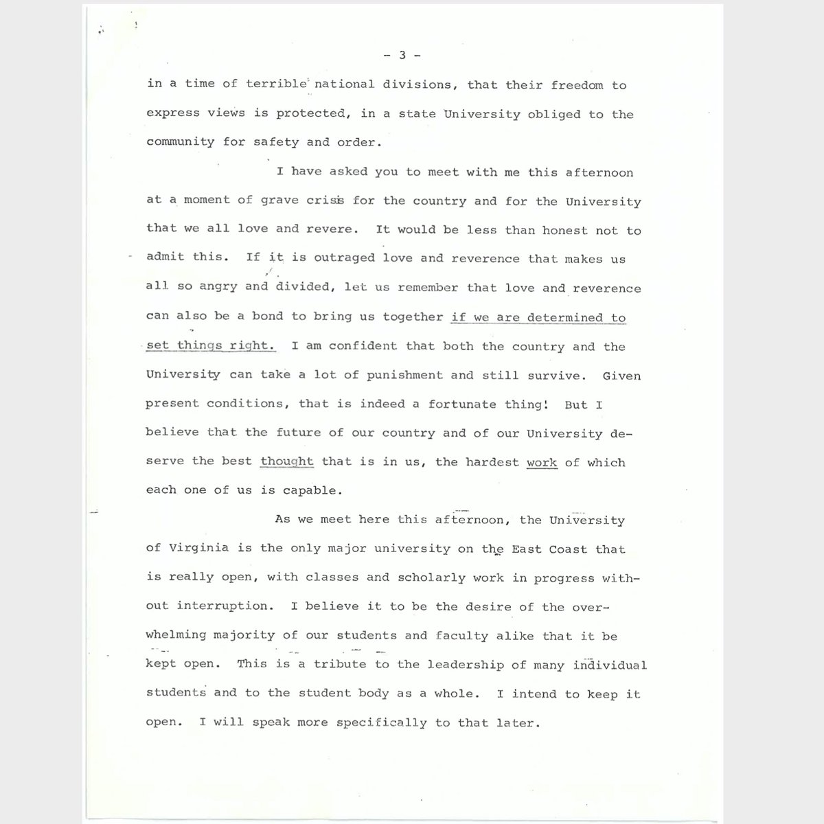 The first few pages from copy of Shannon's speech from the Papers Concerning the UVA Strike Committee (a great May Strike collection aggregated by Atcheson Hench):  https://search.lib.virginia.edu/catalog/u4235564