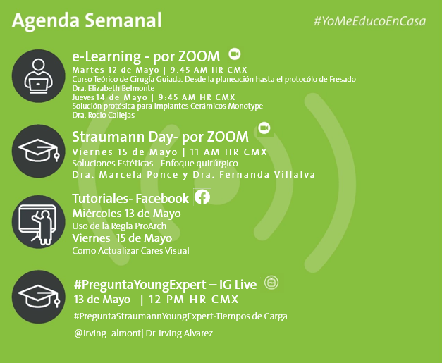 StraumannMX's tweet image. Te compartimos la agenda semanal de nuestras actividades para que no te pierdas ninguno de nuestros cursos en vivo.

Pergunta por el curso de tu interés y te compartimos el link de inscripción #YoMeEducoEnCasa #TimeForEducation #TogetherStrong #Straumann