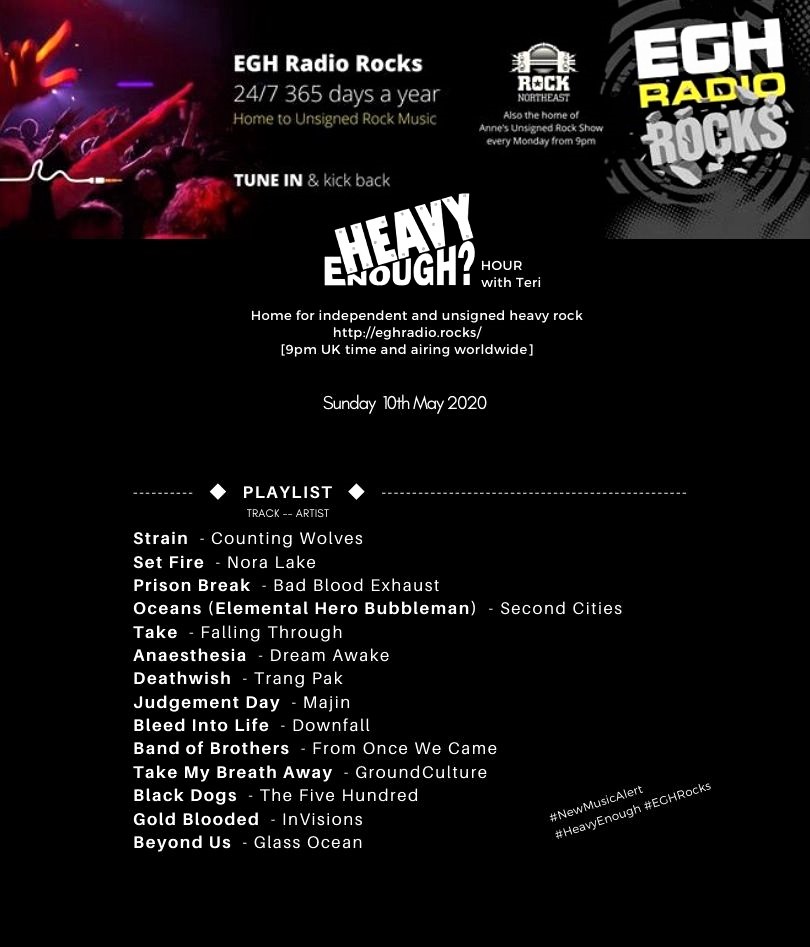 HeavyEnough Hour with Teri (@musicmatterstee) on Twitter photo Thank you for listening to today's #HeavyEnough?Hour <a href="/EGHRocks/">EGH Radio Rocks</a> #radio
Hope you enjoyed it as much as I did! Make sure to check out all bands featured!
Missed it today? Then tune in for #repeat on Tuesday!!
Info: facebook.com/HeavyEnoughHou…
#NewMusicAlert #Independent #unsigned Thank you for listening to today's #HeavyEnough?Hour <a href="/EGHRocks/">EGH Radio Rocks</a> #radio
Hope you enjoyed it as much as I did! Make sure to check out all bands featured!
Missed it today? Then tune in for #repeat on Tuesday!!
Info: facebook.com/HeavyEnoughHou…
#NewMusicAlert #Independent #unsigned