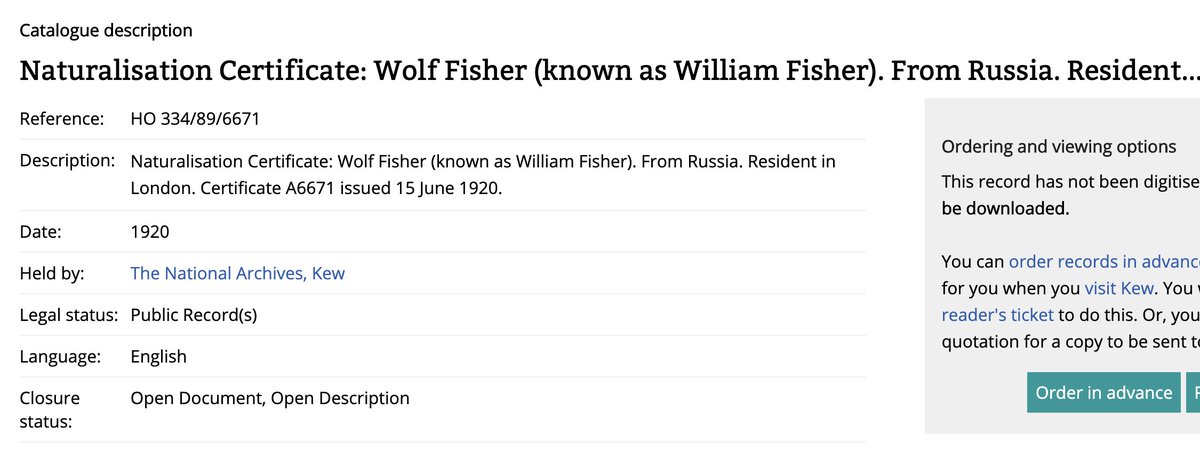 In 1920 a Wolf Fisher became a naturalised British citizen (I think he'd earned it).
