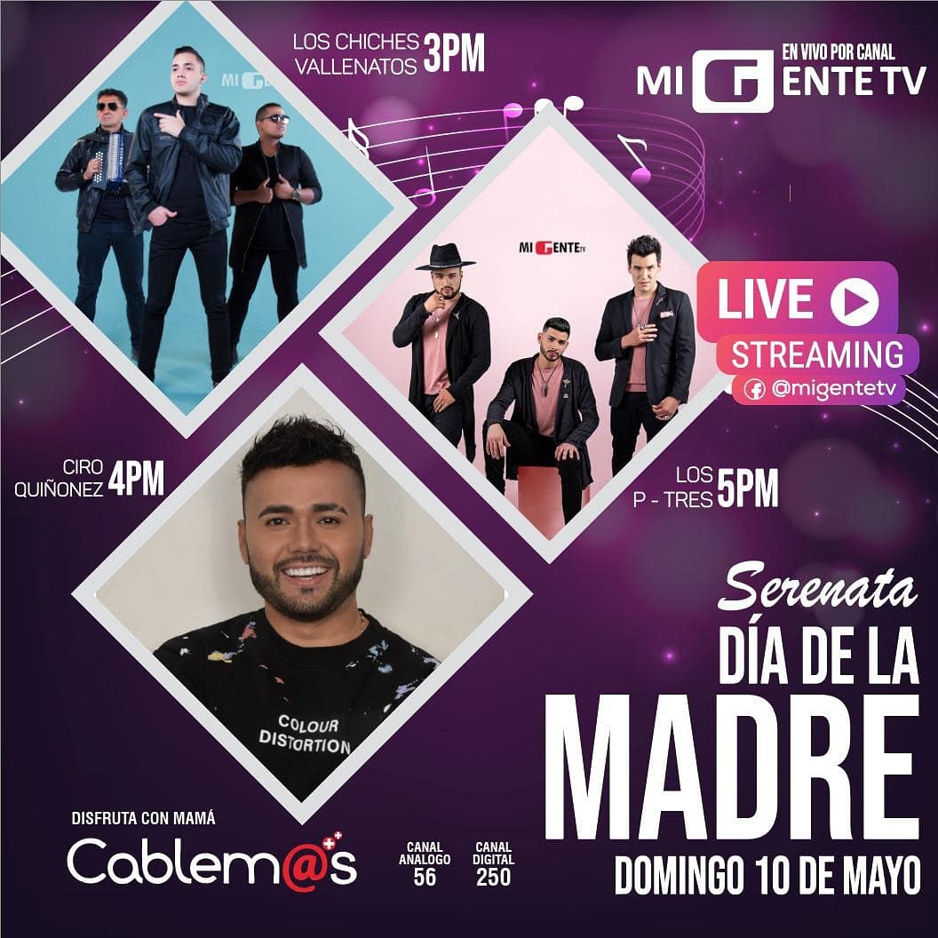 #Serenata para el #DiaDeLaMadre en <a href="/canalmigente/">Mi Gente</a> sintonizalo desde las 3 pm por <a href="/cablemasbogota/">CablemasBogota</a> en el canal 250 (Digital) /56 (análogo) con  <a href="/loschiches/">LosChichesVallenatos</a> <a href="/LosPTres/">Los P-Tres</a> y <a href="/CiroQuinonez/">Ciro Quiñonez</a>