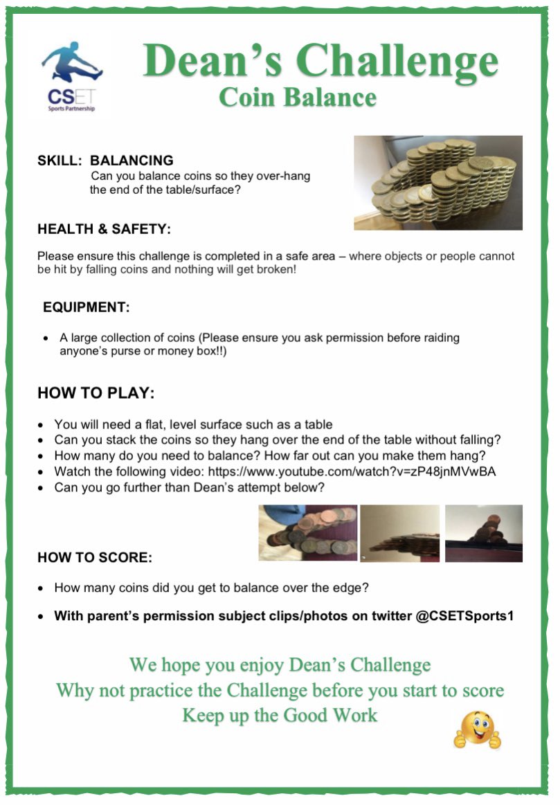 Barley_Close's tweet image. 🌟Sports challenges for this week🌟 Be sure to tweet your photos and tag @CSETSports1 - the guys would love to see if you can beat them! 💪🏼 #GetActive #sportschallenges