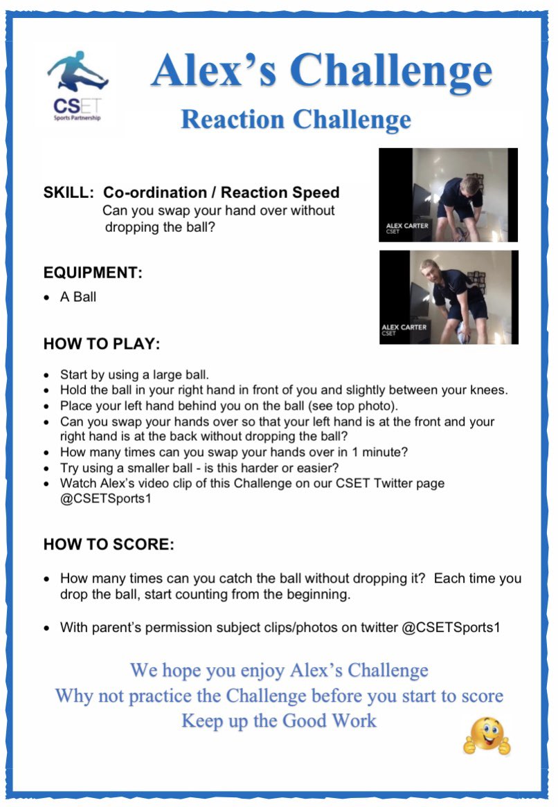 Barley_Close's tweet image. 🌟Sports challenges for this week🌟 Be sure to tweet your photos and tag @CSETSports1 - the guys would love to see if you can beat them! 💪🏼 #GetActive #sportschallenges