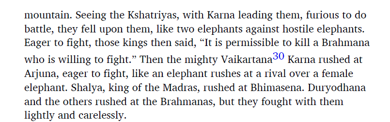 Continued1.Karna was leading the kings2. Karna was frightful and miserable to learn Pandavas were alive after Lakshagrih3 & 4. Karna insults Bhishma and Drona saying they have eyes on the throne. Drona says Karna is wicked