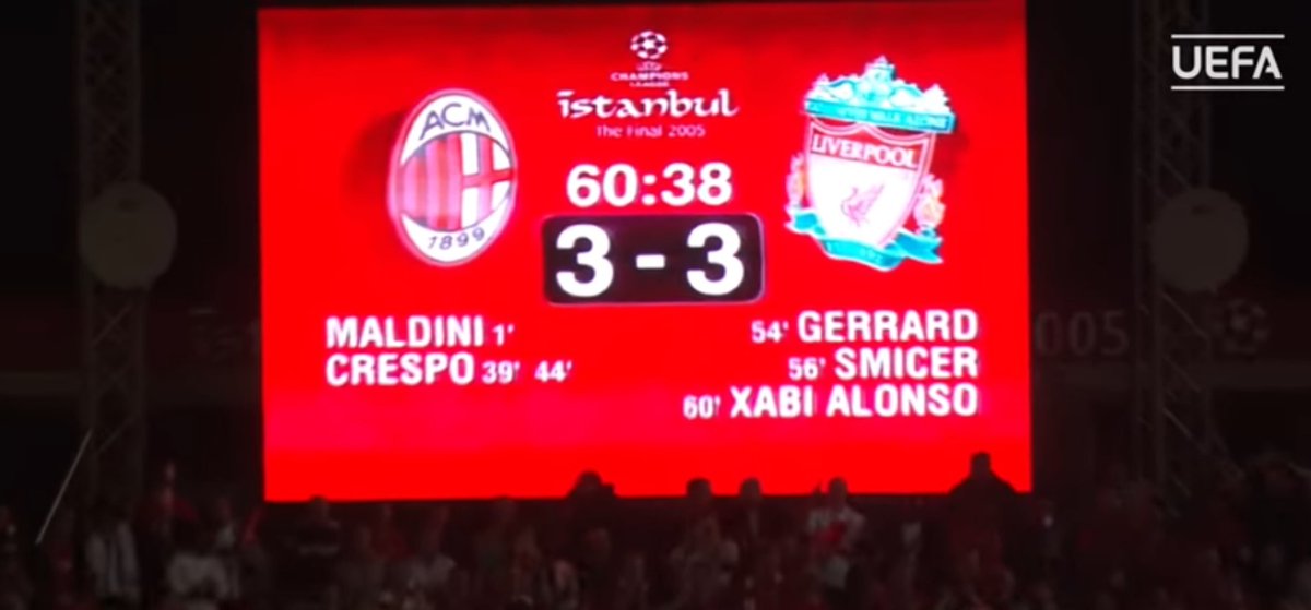 En 2005, lors de la finale de LDC, on pensait avoir tout vu en terme d'inimaginable. J'veux dire : une défense Maldini-Nesta-Stam-Cafu avec Dida dans les cages qui se fait remonter trois buts, EN SIX MINUTES QUI PLUS EST, c'est impossible de trouver plus dingo que ça !!!