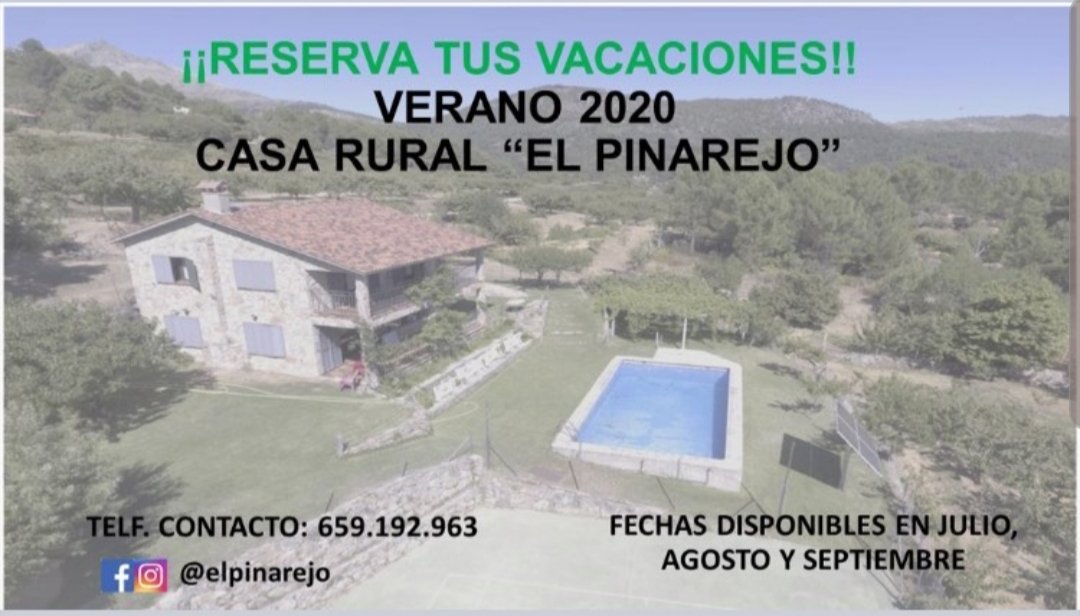 Izaskun_alonso's tweet photo. Si estáis pensado en las vacaciones de verano os dejo mi recomendación de este año: Casa Rural @El_Pinarejo en plena Sierra de Gredos (piscina, bbq, tenis...) ¡Plan perfecto!

Contacto 👇 https://t.co/almEKVQCkA