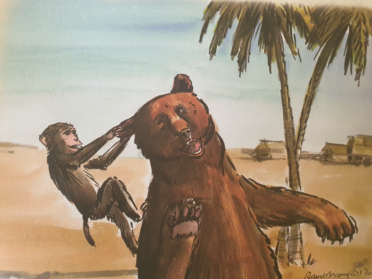 6/ Someone he did not take a liking to, however, was Kasia the monkey, who was a gift from  @TelAviv Zoo. Kasia was always trying to climb on top of him and he did his best to run away.(picture by Robert Broomfield, originally for Blue Peter)