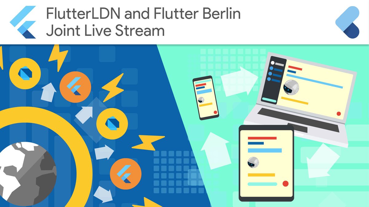 We are going to you all something very special on Tuesday! <a href="/FlutterLDN/">Flutter London 💙</a> and <a href="/FlutterBerlin/">Flutter Berlin Meetup</a> have teamed up to give you an i10l online meetup event like no other before!

Join Us: youtu.be/MaVuFSeNL98

<a href="/remi_rousselet/">Remi Rousselet</a> <a href="/OrestesGaolin/">Dominik Roszkowski</a> <a href="/kate_sheremet/">Katarina Sheremet 💙</a>
<a href="/rodydavis/">Rody Davis</a>