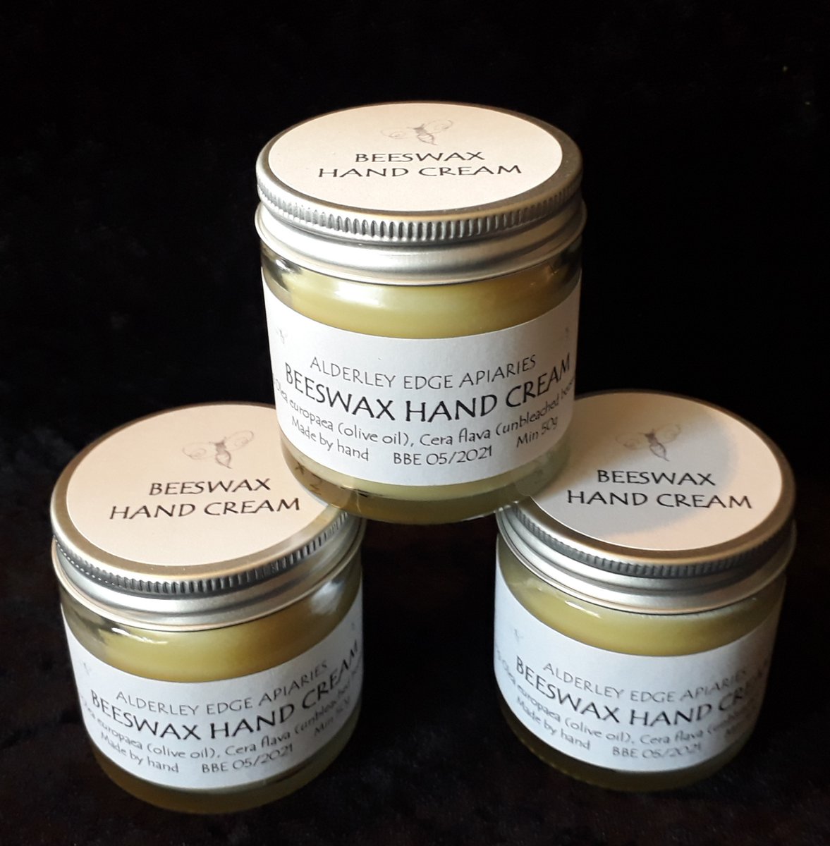 AlderleyBees's tweet photo. Our Beeswax Hand Cream now has aluminium lids, to help with recycling.  Dry hands from overwashing/antibac gel are getting a bit tiring.  This is a lovely firm mix of Cheshire beeswax &amp; olive oil - nothing else!  Sorts out dry skin with a lovely soft hug🐝
https://t.co/Vsn42maA7x https://t.co/U39cqk4L5f