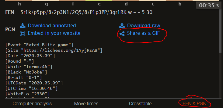 lichess.org on X: @kuntalmajumdar From the analysis board, go to FEN & PGN  then Share as a GIF  / X