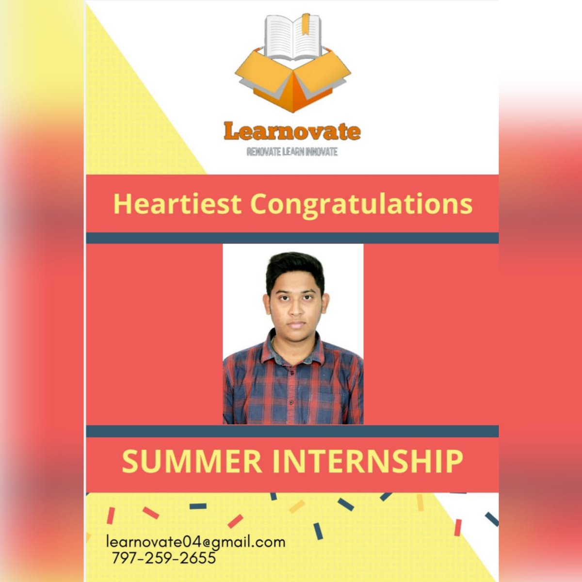 Learnovate04's tweet photo. Congratulations!! For getting shortlist as HR Intern https://t.co/iBhmQOvXEg