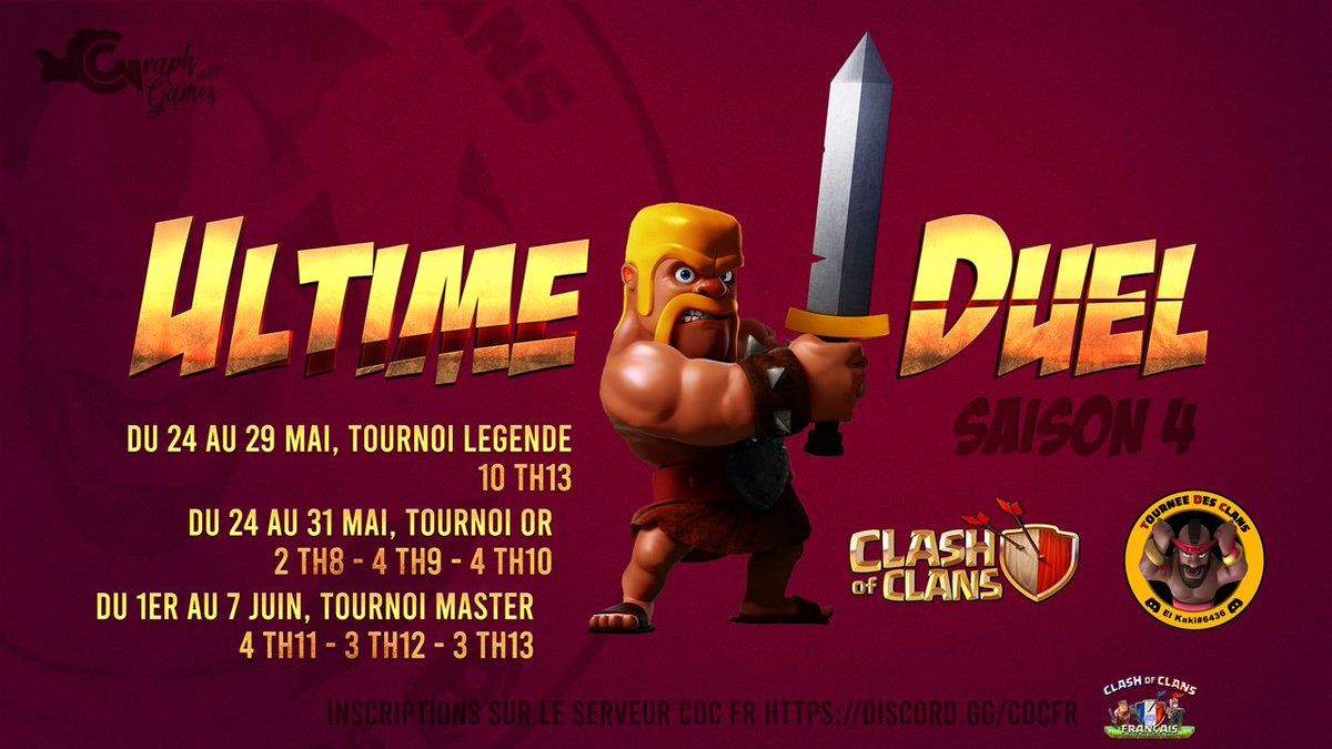 Bonne nouvelle! Chaque équipe gagnante de la saison 4 de l'Ultime Duel repartira avec 5000 gemmes! Ne tardez plus pour vous inscrire, règlement  et formulaire d'inscription dans le salon #infos_ud serveur: discord.gg/cocfr
