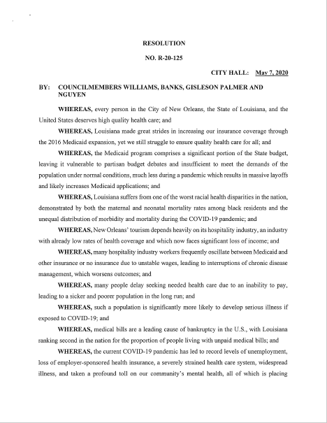 CVH_Med's tweet photo. Wow! Really proud of my city council for unanimously endorsing a system of free, universal, &amp; comprehensive health coverage!

Here's the @NOLACityCouncil resolution: https://t.co/TCgoLDIC48