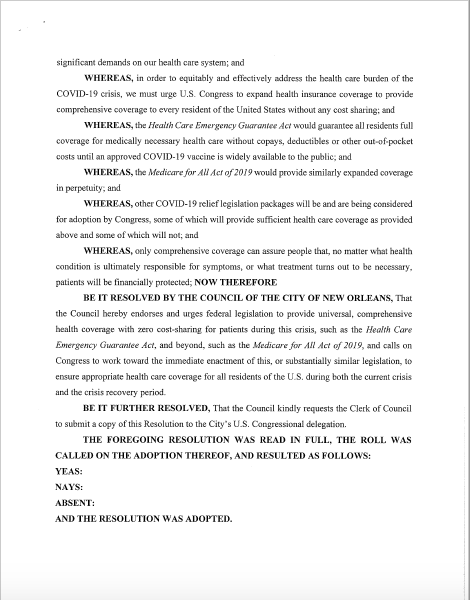 CVH_Med's tweet photo. Wow! Really proud of my city council for unanimously endorsing a system of free, universal, &amp; comprehensive health coverage!

Here's the @NOLACityCouncil resolution: https://t.co/TCgoLDIC48