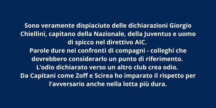 Sono veramente dispiaciuto delle dichiarazioni di Giorgio #Chiellini, capitano della #Nazionale, della #Juventus e uomo di spicco nel direttivo #AIC. 
<a href="/chiellini/">Giorgio Chiellini</a>