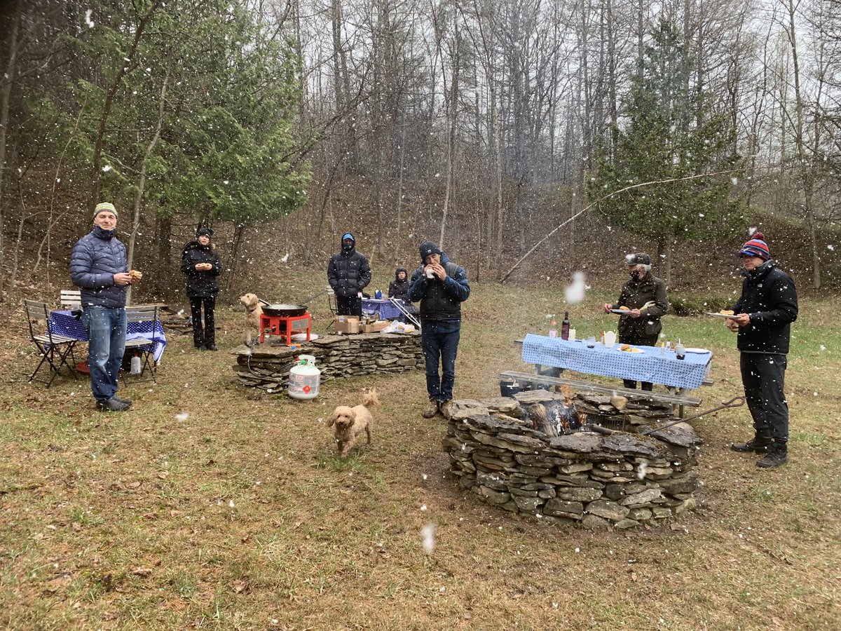 Most memorable Mother’s Day lunch ever. Masks on, socially  distanced BBQ at the fire pit in the woods. 2 degrees and snowing.