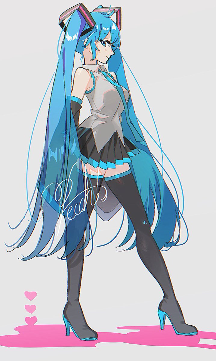 hatsune miku 1girl solo twintails long hair skirt thighhighs necktie  illustration images