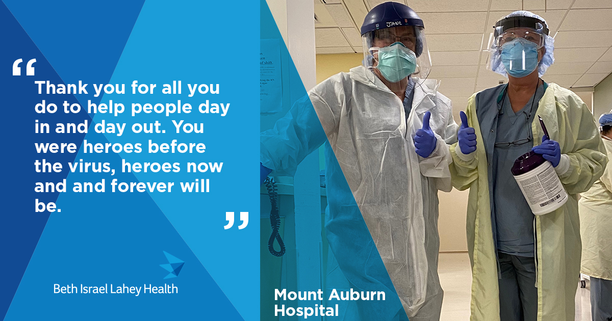 bethisraellahey's tweet photo. We think the BILH community member who submitted this quote said it best. Thank you to the @MountAuburnHosp nurses and all of the nurses on the #BILHOneTeam.
Send a thank you note to the Mount Auburn nurses: https://t.co/zwyP6zlo1u #NursesWeek https://t.co/qXoPa5IjTl