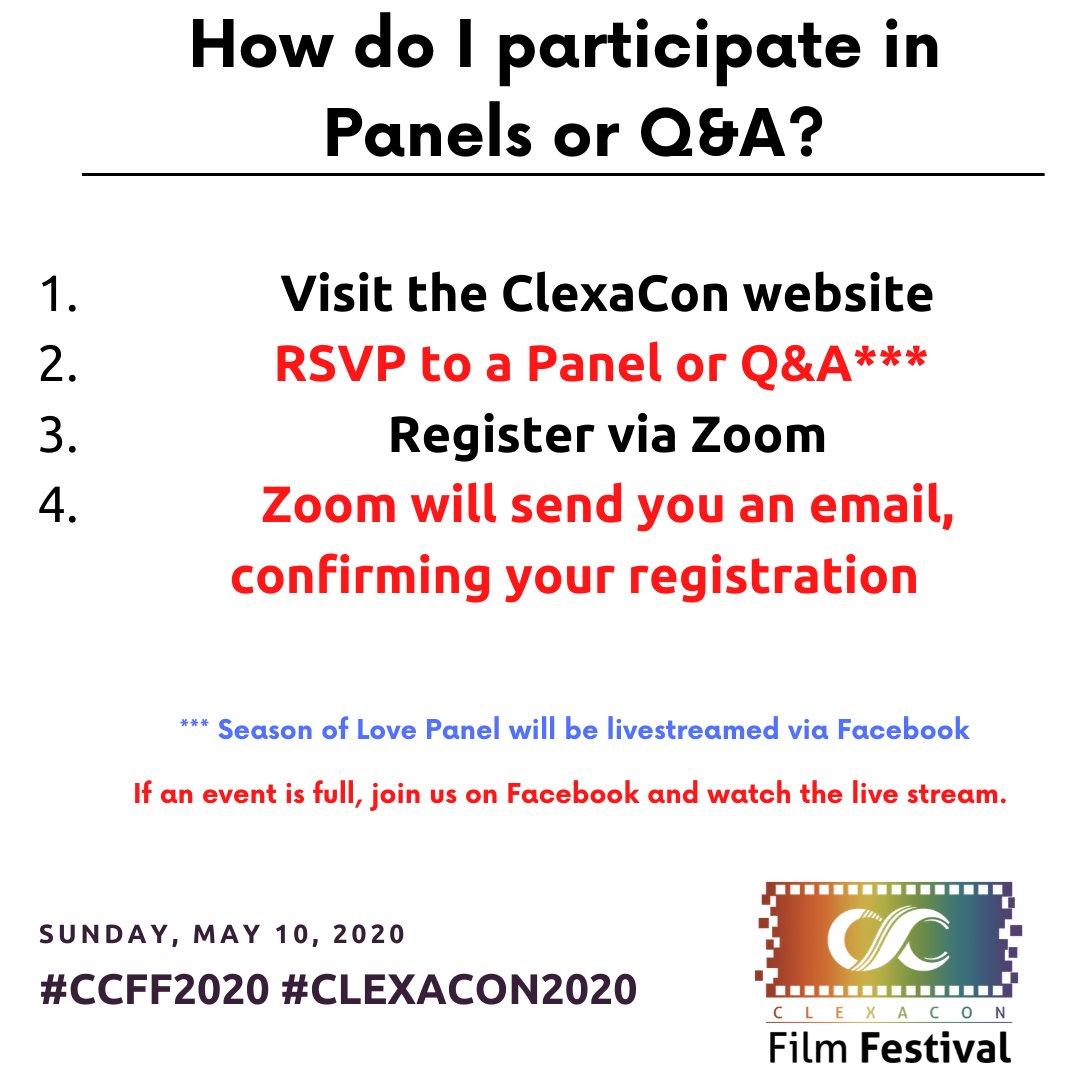 ClexaCon's tweet photo. Quick tips on joining our panels &amp; Q&amp;A calls. Come join us! Questions? https://t.co/NIdykq5cDn
#CCFF2020 #CLEXACON2020 https://t.co/skRCT70xkK