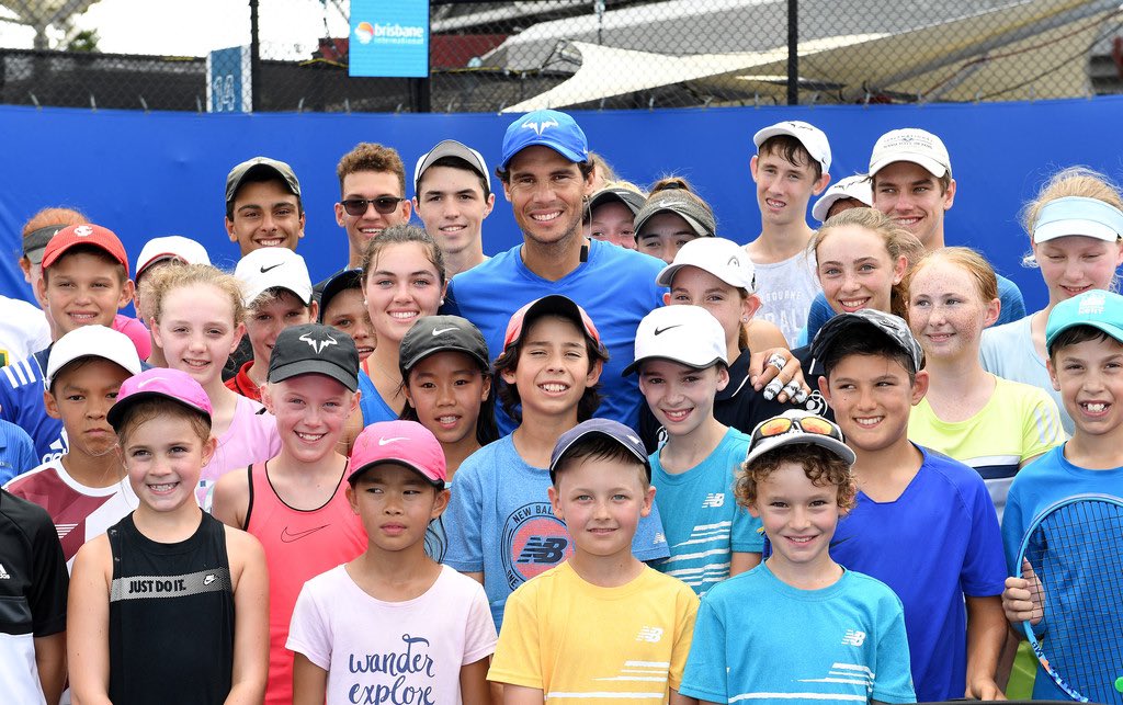Before flying to Melbourne he holds a Tennis Clinic for kids.