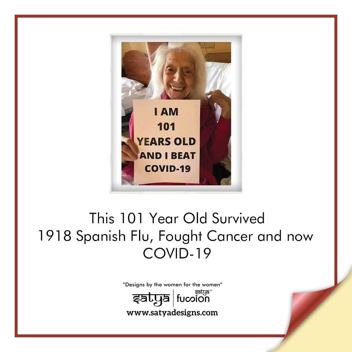 satyafusion's tweet photo. #CovidHeroes:
The 101-year-old cancer survivor Angelina Friedman is defeated COVID-19 recently and is a beacon of hope for many.

#satyadesigns #satya #satyafusion #corona #indiafightscorona #heroes #humjeetenge #womenpower  #wewillwin #healthcare #angelinafriedman https://t.co/6ugQzuK6Xt
