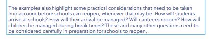 2. What we can learn from global examples about what needs to be considered in relation to reopening...