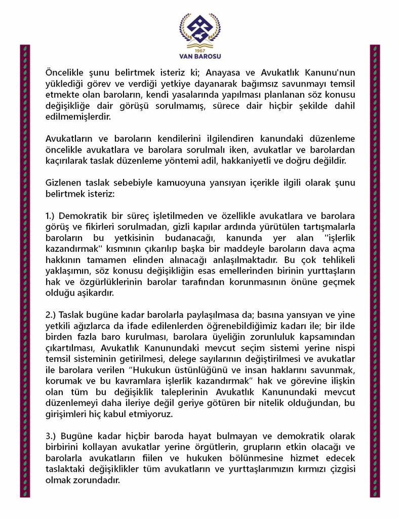 zulkuf__ucar's tweet photo. Barolara yönelik girişilen değişikliğe ve dayatmaya, avukatın iradesine, yurttaşlarımızın güvencesine ipotek koymaya hayır diyoruz.

#SavunmaÖzgürlüktür 

➡️ https://t.co/YoP7EGTnek https://t.co/Be3wRy1soB