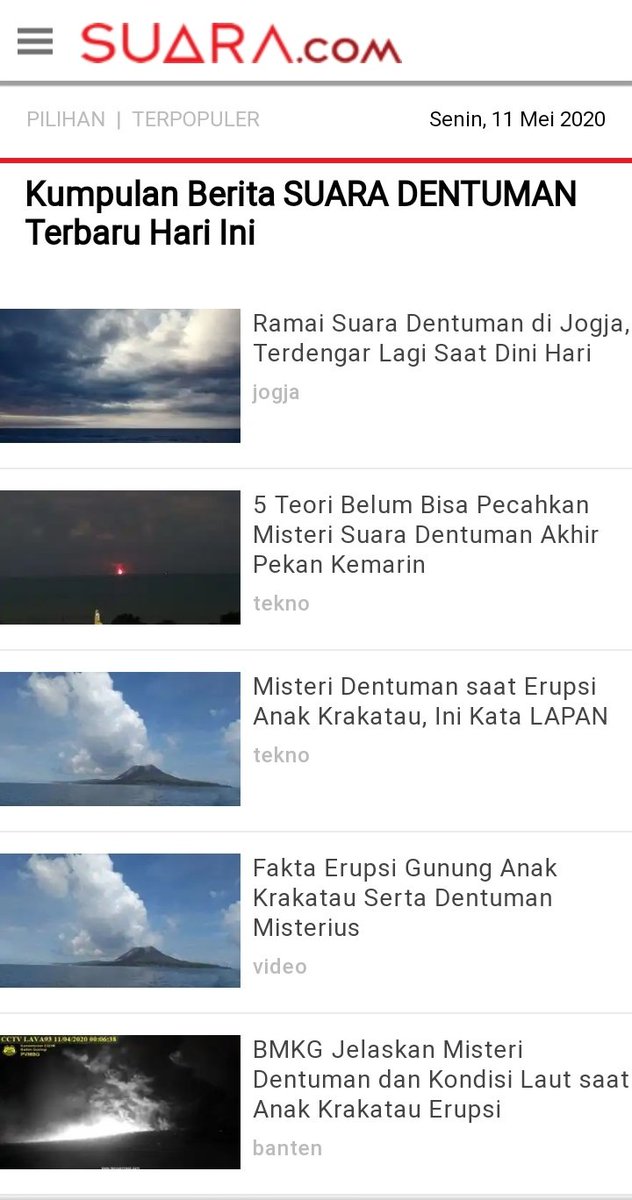 11 April 2020 Dentuman Jabodetabek
11 Mei 2020 Dentuman di area Jawa Tengah