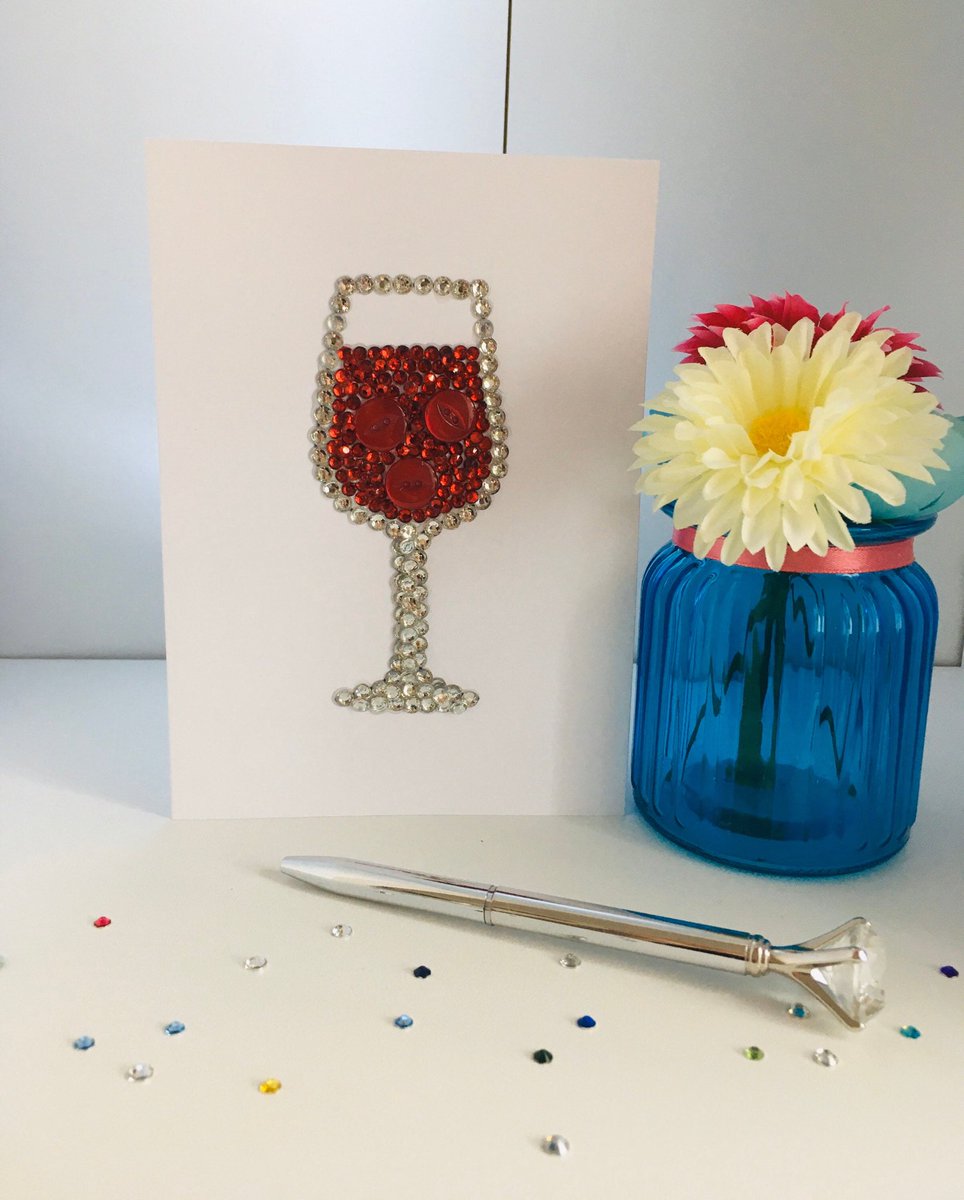 PinkStarCreati2's tweet photo. My last red wine rhinestone greeting card in my  #etsy shop, alcohol Theme, unusual card for her. #winegreetingcard #handmadecard  #sparklyrhinestone #crafthour #red https://t.co/fyerJFH04z https://t.co/U4REi8qSjz