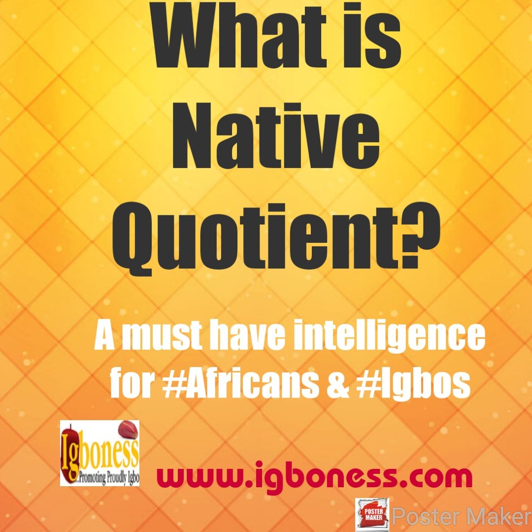 igboness's tweet photo. #Igboness: They said there are 3 types of intelligence, but #Africans need a 4th- #NativeQuotient
-Intelligence Quotient (IQ): comprehension &amp; memory
-Emotional Quotient (EQ): relationship &amp; character
-Social Quotient (SQ): networking &amp; charisma
-Native Quotient (NQ): Pls define https://t.co/gmG37Q4W66