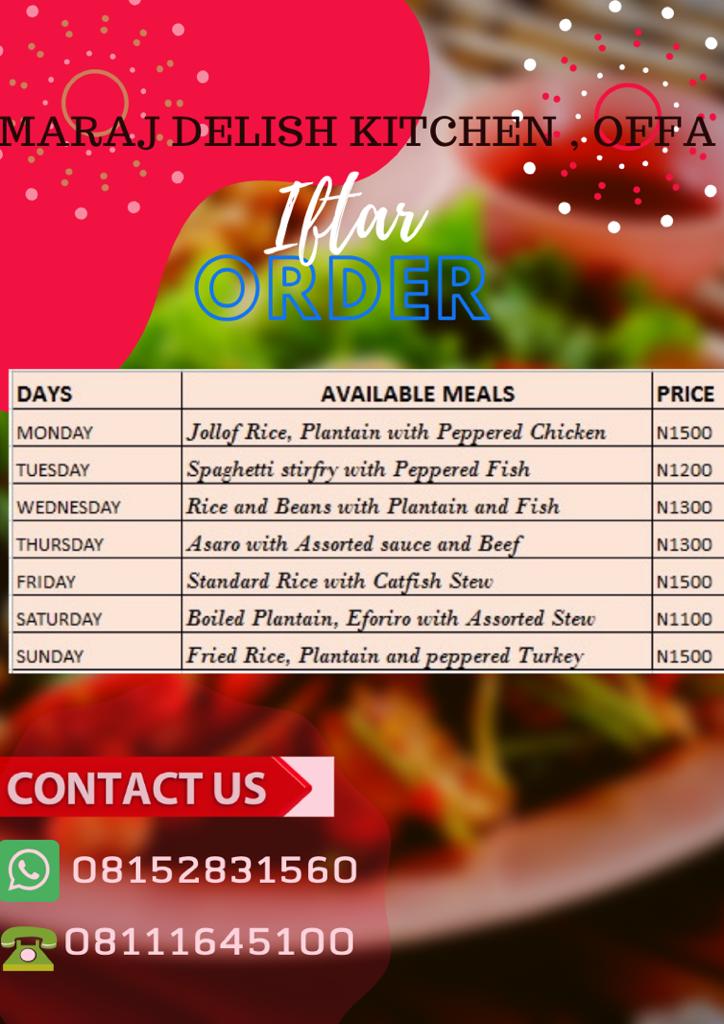 tv_fbb's tweet photo. MARAJ DELISH KITCHEN OFFA
 🍝🍜🍲 IFTAR ORDER🍛🍧

Hello Everyone, Our Iftar Menu is out now...

Trust me we gat you covered... Tell a friend to tell a friend. https://t.co/cXN3eKQguN