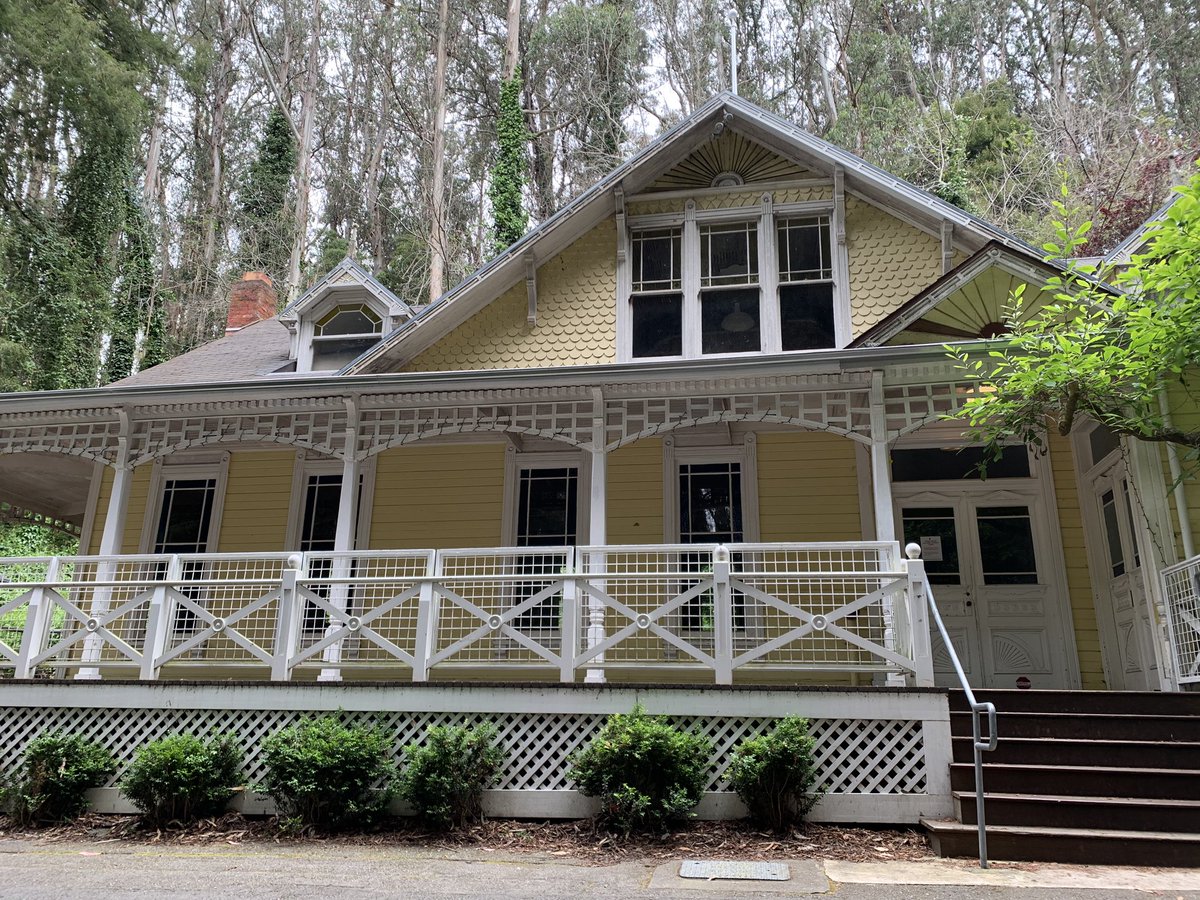 An older lady with a cane sees me staring at the yellow Victorian in the grove. “They rent it out for parties. The parties will be back,” she says.