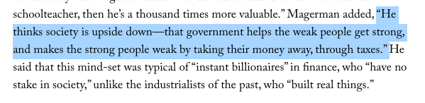 Cambridge Analytica founder Robert Mercer, whose co Renaissance Tech owes $7+ billion in taxes thinks:“society is upside down—that government helps the weak people get strong, and makes the strong people weak by taking their money away, through taxes.”  https://www.newyorker.com/magazine/2017/03/27/the-reclusive-hedge-fund-tycoon-behind-the-trump-presidency