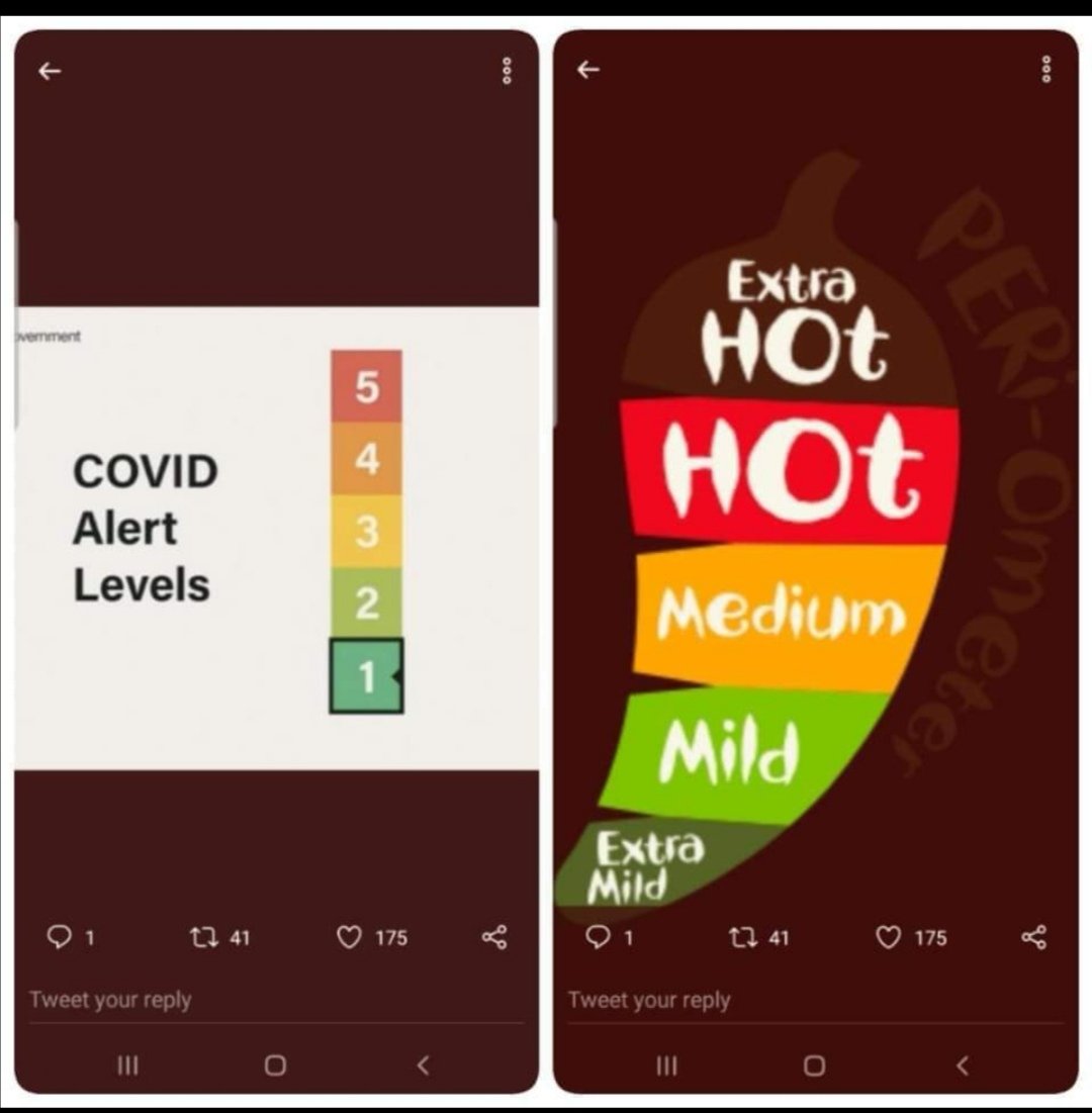 Daj_1982's tweet photo. Never to be confused... #CovidLevel #NandosSpice https://t.co/ifu00F2FAT