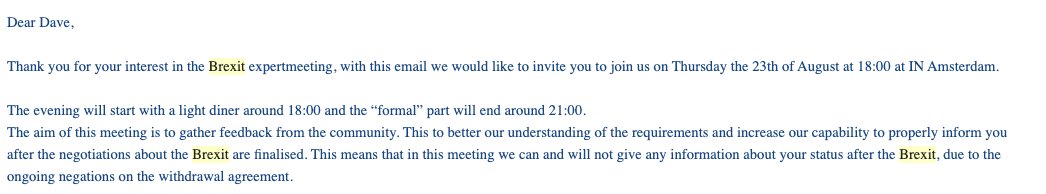 So, in August 2018 the Netherlands authorities - via various communications channels - encouraged British residents to apply to attend a panel discussion on “Are you prepared for Brexit?” I sent an email and received an invitation to the event. (4/21)