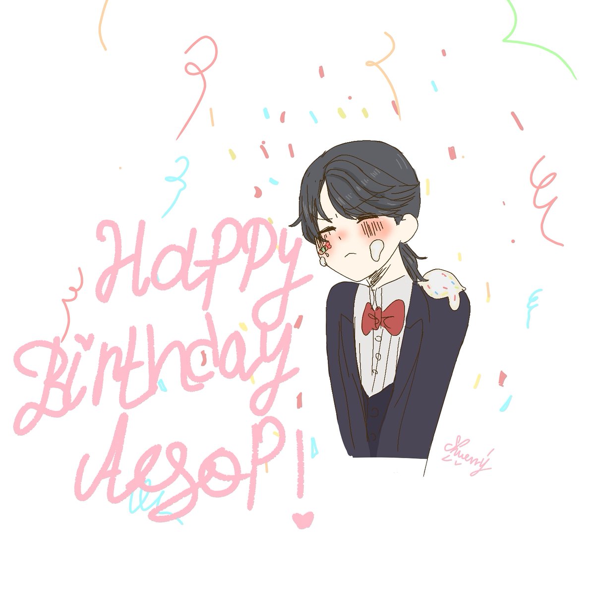 Happy Birthday dear Aesop🥂🍼🎊🎊🎂🎊🍰🎊🍰🎊🍨✨✨🎈🎀💕💞🌟🎉🎉🎉 #Aesopbirthday #birthday #aesopfanart #aesopcarl #identityvbutler #identityv #identityvfanart #fanart #art #doodle #sketch #digitalart #embalmer #aesopembalmer #embalmerbirthday #aesopidv #anime #cute