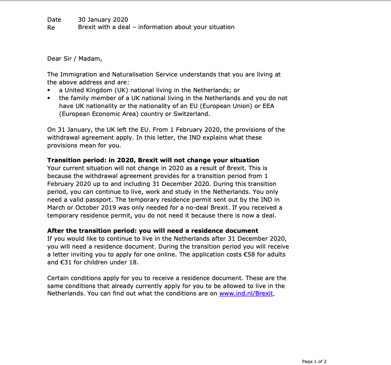 By the end of this process, and by the time the prospect of a “no deal” became more serious, we were sent letters advising that we apply for a temporary residence permit, which for a nominal fee we could later convert to permanent if necessary and applicable. (11/21)