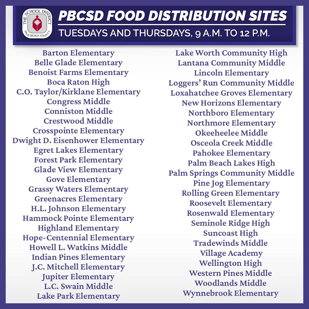 Important food distribution update for this week! 🥪 Pick up free meals for children on Tuesday, May 12, & Thursday, May 14, 9am-12pm at 51 schools. buff.ly/39TjIpR @FeedingSouthFL family meal boxes available on Thursday only at certain schools: buff.ly/3bgiKDZ