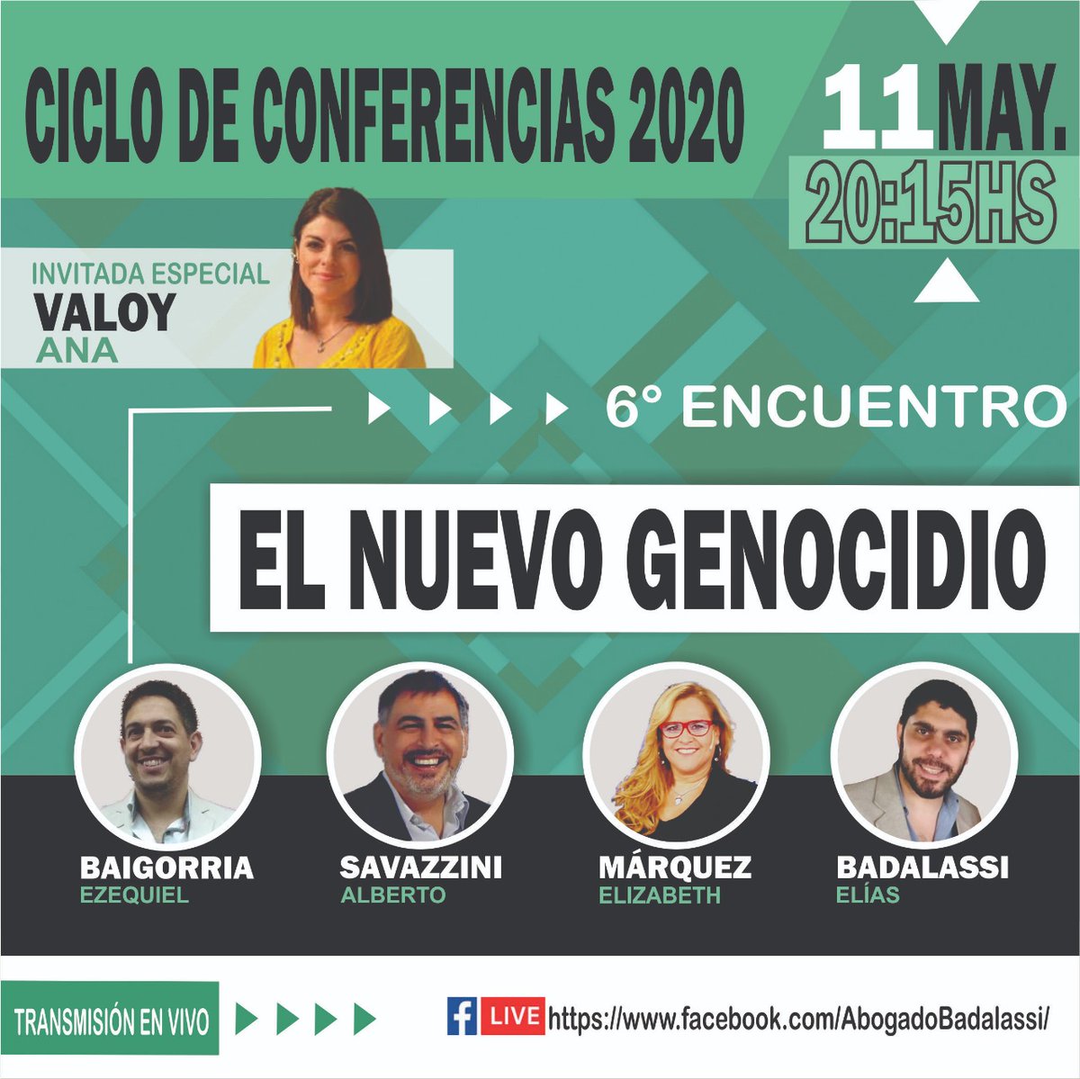 EzeBaigorriaok's tweet photo. Mañana 20:15 hs no te pierdas nuestro 6° encuentro del Ciclo de Conferencias Solidaria Online titulado: #ElNuevoGenocidio‼️
#Savazzini - #Márquez - #Badalassi - #Baigorria
Como invitada especial tendremos a @AnaValoy❗❗
Lunes 11 por facebook live
aquí: https://t.co/YXvIRFt64X https://t.co/VIM5wGDSmI