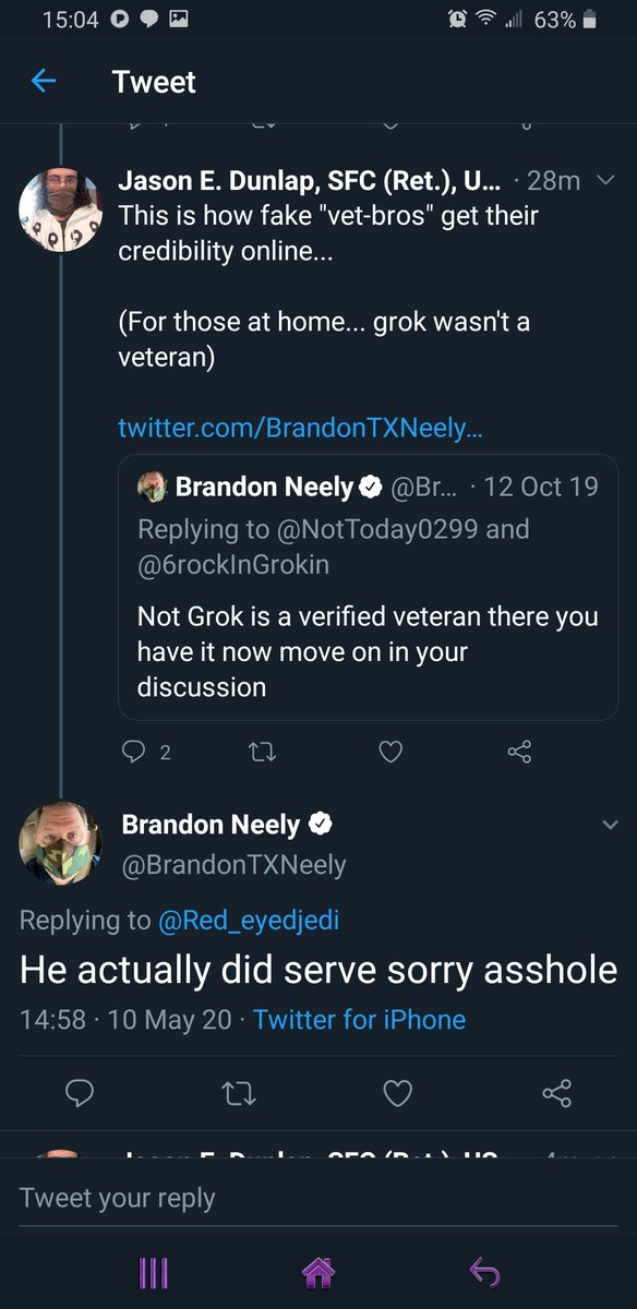 Schrodinger's vet-bro bigot who both is and isn't a veteran according to  @BrandonTXNeely