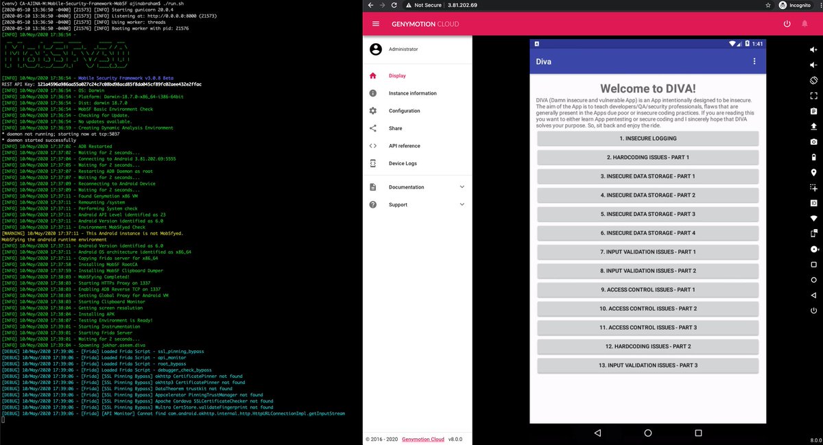 OpenSecurity_IN's tweet image. MobSF now supports Dynamic Analysis with Genymotion Cloud VMs hosted on AWS, Google Cloud, Azure, Genymotion SaaS or Alibaba Cloud. Docs: mobsf.github.io/docs/#/dynamic…
#mobsf #mobilesecurity #appsec